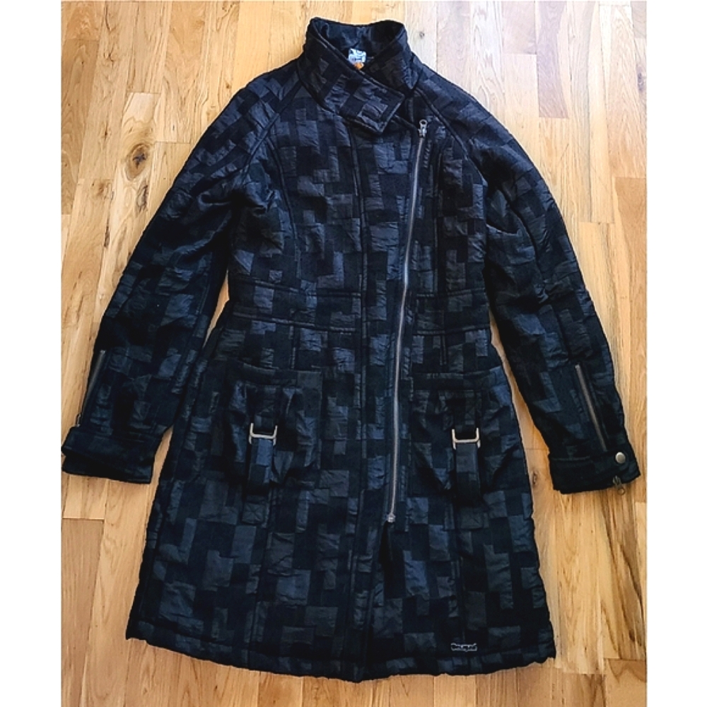 Desigual Black Patterned Puffer Coat